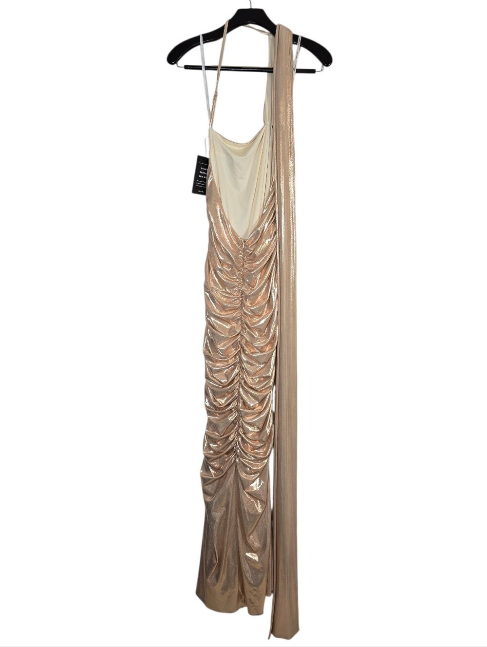 Retrofete Shannon One Shoulder Draped Lame Maxi Dress Latte Large - Picture 6 of 10
